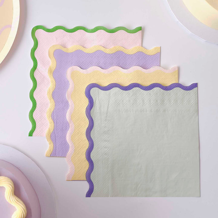 Wavy Pastel Party Napkins x 16 - Pastel Birthday Party Paper Napkins Wavy Pastel Party Napkins x 16