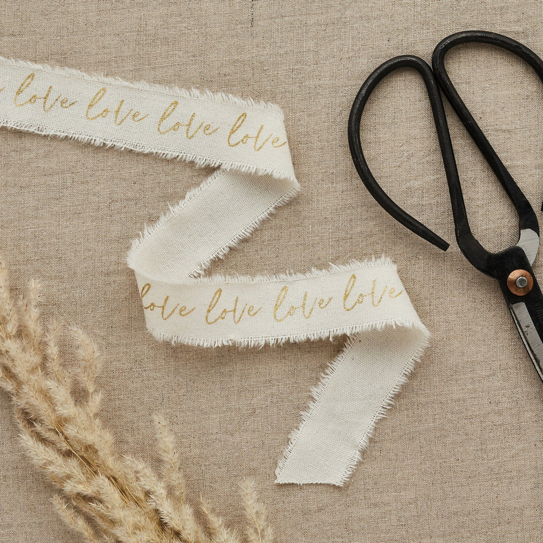 Wedding Ribbon - Love Cream & Gold Cotton Ribbon  ribbon Love Cream & Gold Cotton Ribbon