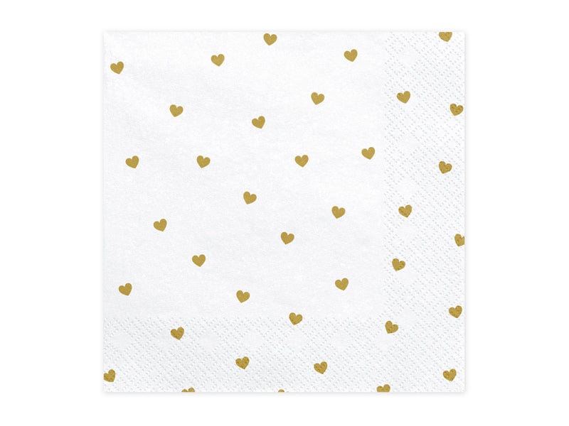 Paper Napkins White and Gold Heart Wedding Napkins x 20