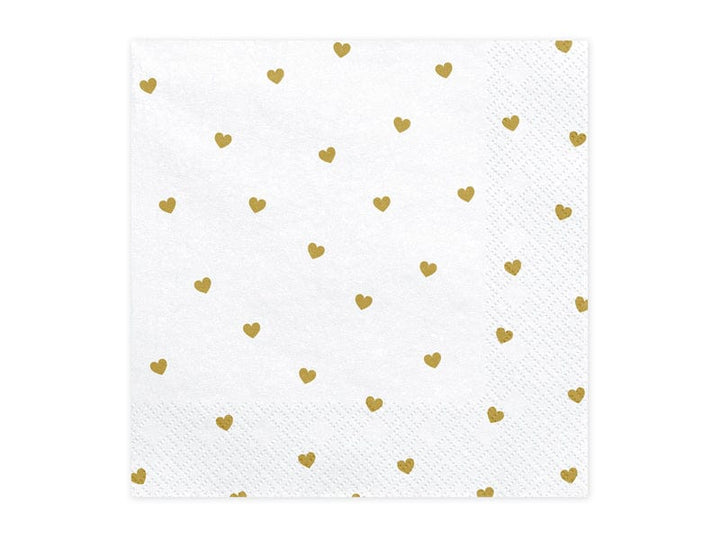 Paper Napkins White and Gold Heart Wedding Napkins x 20