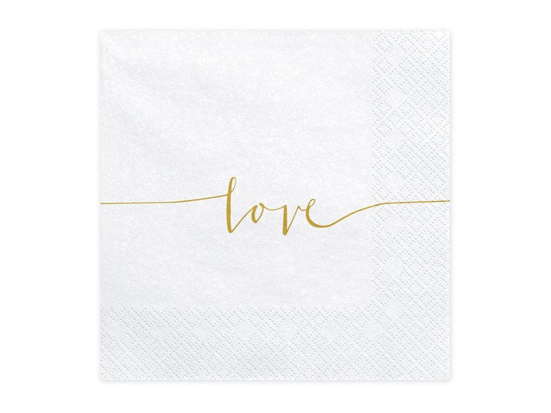 Paper Napkins White and Gold Love Wedding Napkins x 20