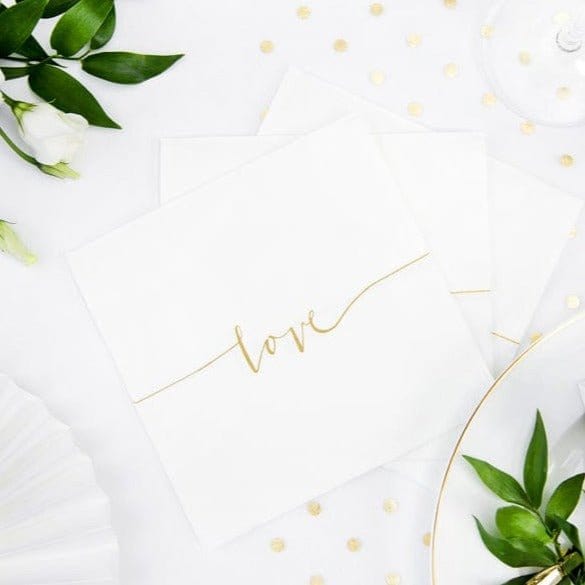 Paper Napkins White and Gold Love Wedding Napkins x 20