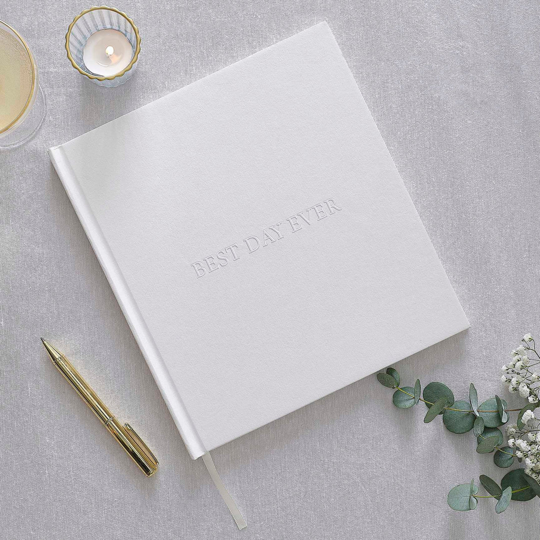 guestbook White Embossed Best Day Ever Wedding Photo Album