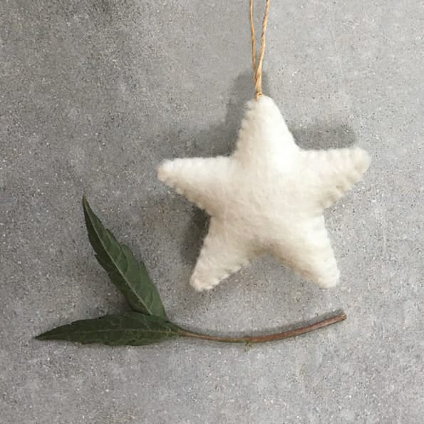 White Felt Hanging Star Christmas Tree Decoration | East of India Christmas Decoration East of India White Felt Hanging Star Christmas Tree Decoration
