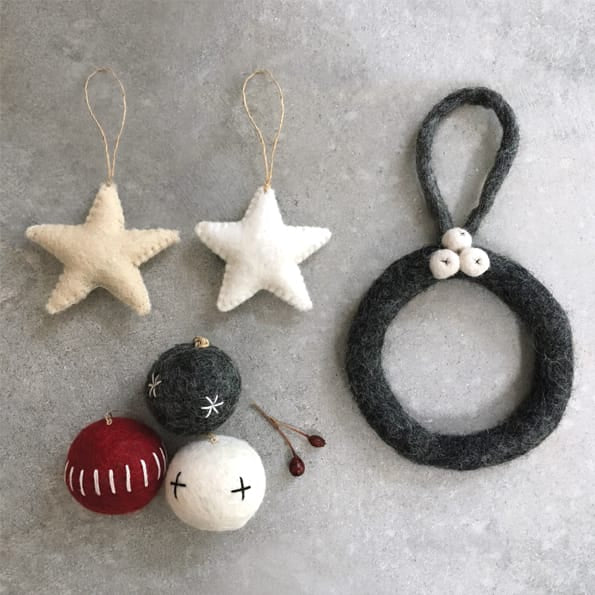 White Felt Hanging Star Christmas Tree Decoration | East of India Christmas Decoration East of India White Felt Hanging Star Christmas Tree Decoration