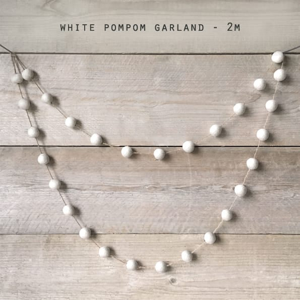 White Felt Pompom Garland by East of India Garland East of India Felt Pompom Garland - White
