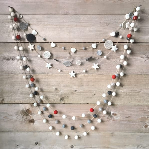 White Felt Pompom Garland by East of India Garland East of India Felt Pompom Garland - White