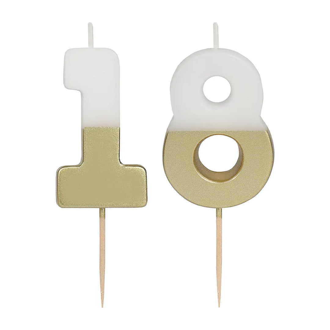 White &amp; Gold Birthday Number Candle - 18 | 18th Cake Candles  Birthday Candles White &amp; Gold 18th Birthday Candle