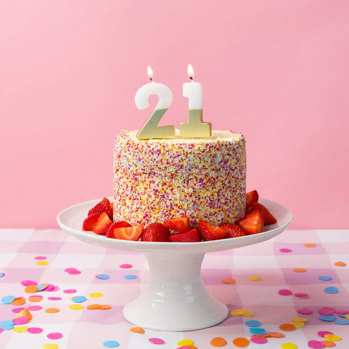 White &amp; Gold Birthday Number Candle - 21 | 21st Cake Candles  Birthday Candles White &amp; Gold 21st Birthday Candle