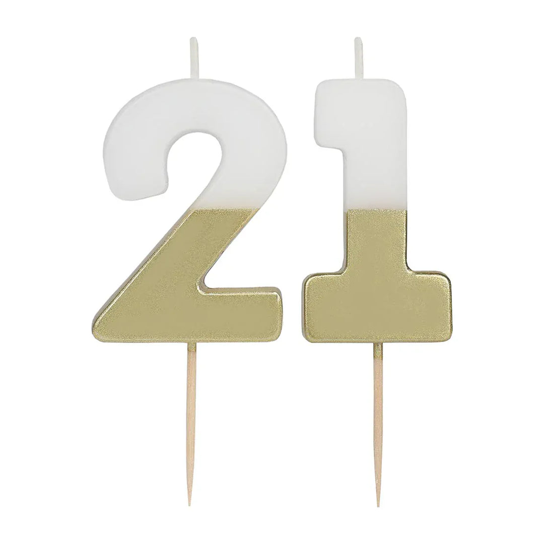 White &amp; Gold Birthday Number Candle - 21 | 21st Cake Candles  Birthday Candles White &amp; Gold 21st Birthday Candle