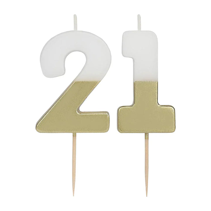 White &amp; Gold Birthday Number Candle - 21 | 21st Cake Candles  Birthday Candles White &amp; Gold 21st Birthday Candle