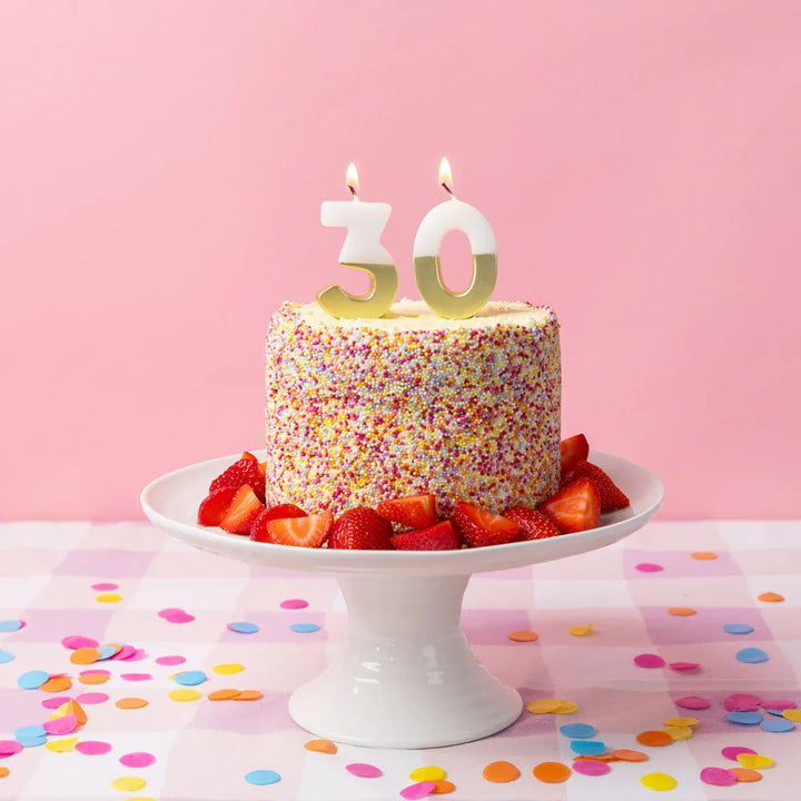 White &amp; Gold Birthday Number Candle - 30 | 30th Cake Candles  Birthday Candles White &amp; Gold 30th Birthday Candle