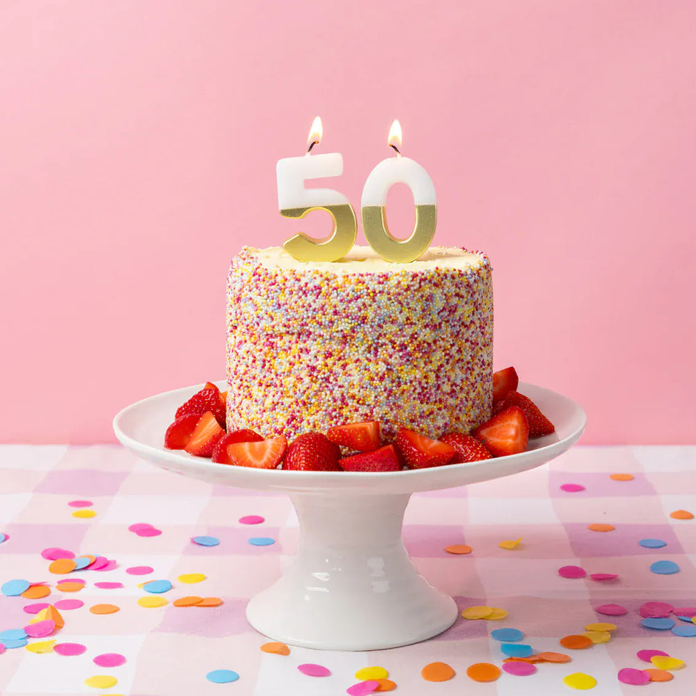 White & Gold Birthday Number Candle - 50 | 50th Cake Candles  Birthday Candles White & Gold 50th Birthday Candle