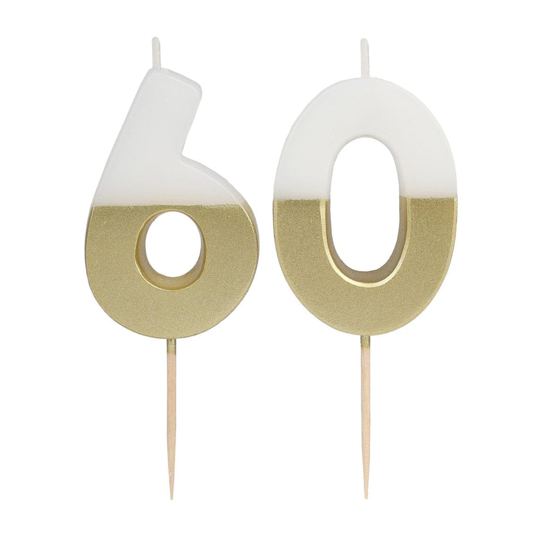 White & Gold Birthday Number Candle - 60 | Cake Candles  Birthday Candles White & Gold 60th Birthday Candle