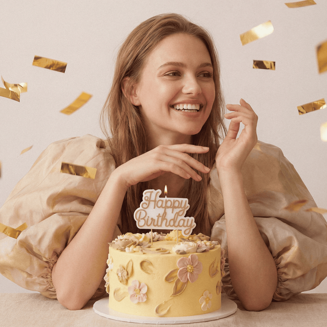 White &amp; Gold Happy Birthday Candle Birthday Candles White &amp; Gold Happy Birthday Candle