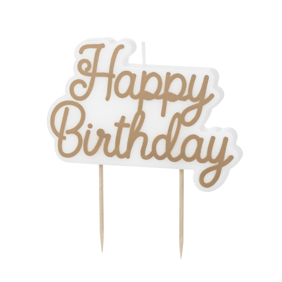White & Gold Happy Birthday Candle Birthday Candles White & Gold Happy Birthday Candle