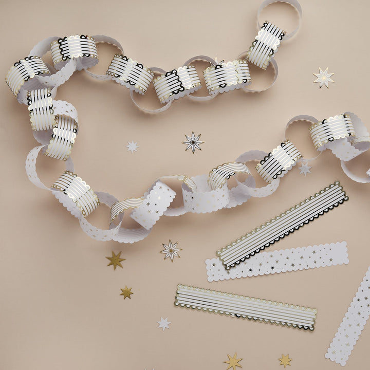 White &amp; Gold Scallop Edge Paper Chains x 48 | Hootyballoo Christmas Bunting White &amp; Gold Scallop Edge Paper Chains x 48