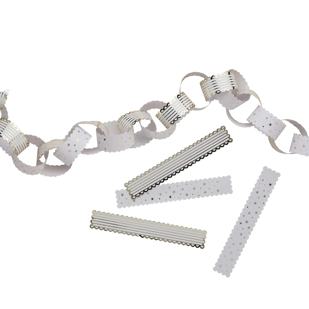 White &amp; Gold Scallop Edge Paper Chains x 48 | Hootyballoo Christmas Bunting White &amp; Gold Scallop Edge Paper Chains x 48