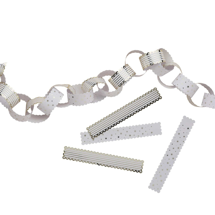 White &amp; Gold Scallop Edge Paper Chains x 48 | Hootyballoo Christmas Bunting White &amp; Gold Scallop Edge Paper Chains x 48