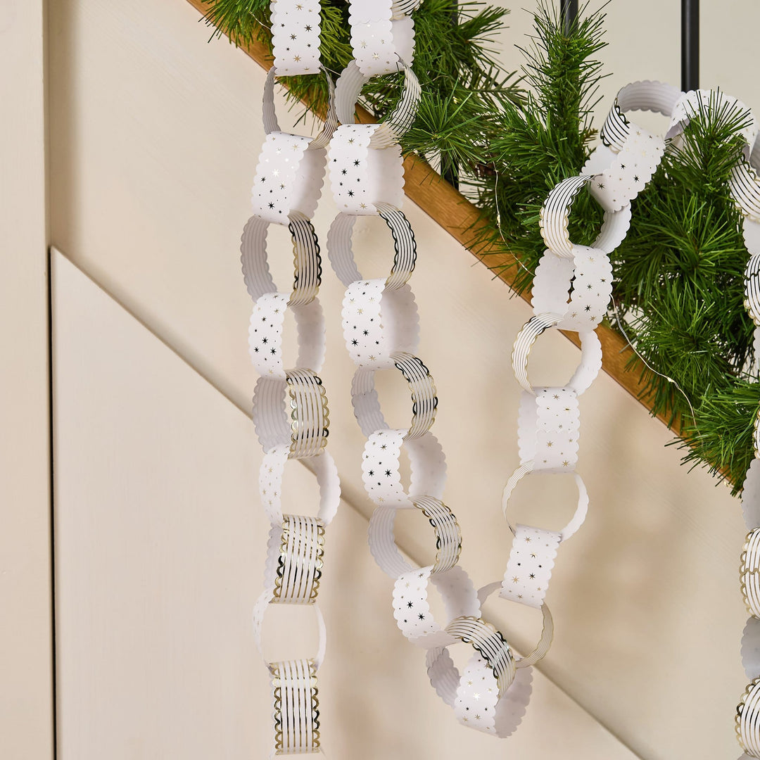 White &amp; Gold Scallop Edge Paper Chains x 48 | Hootyballoo Christmas Bunting White &amp; Gold Scallop Edge Paper Chains x 48