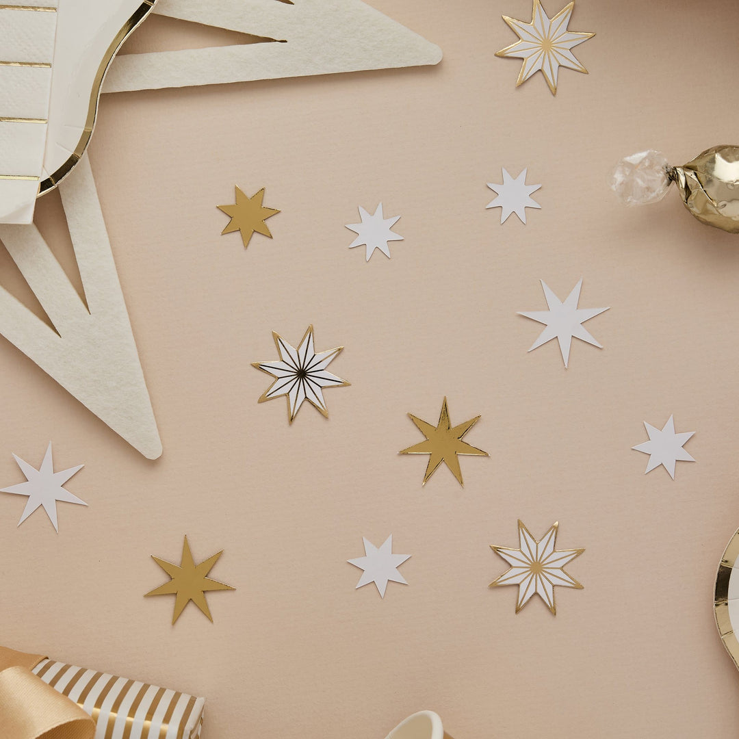 White &amp; Gold Star Table Scatter | Hootyballoo Christmas Table Confetti christmas decorations White &amp; Gold Star Table Scatter