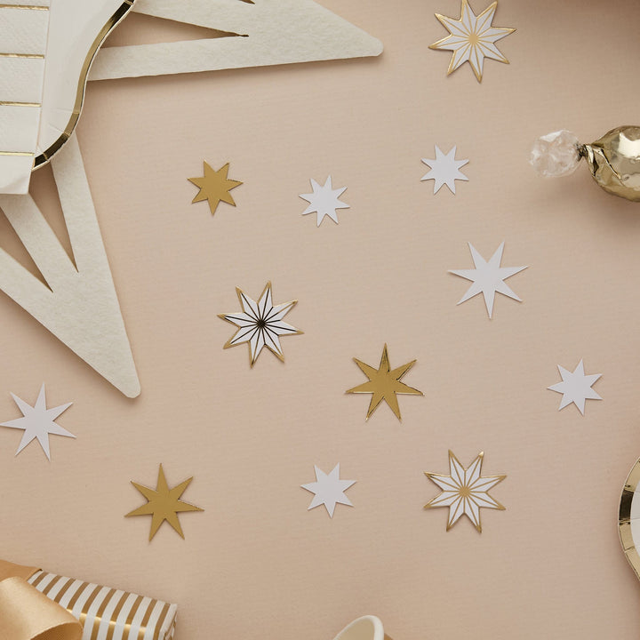 White &amp; Gold Star Table Scatter | Hootyballoo Christmas Table Confetti christmas decorations White &amp; Gold Star Table Scatter