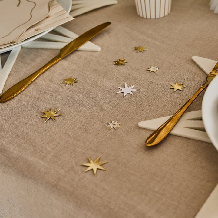 White &amp; Gold Star Table Scatter | Hootyballoo Christmas Table Confetti christmas decorations White &amp; Gold Star Table Scatter