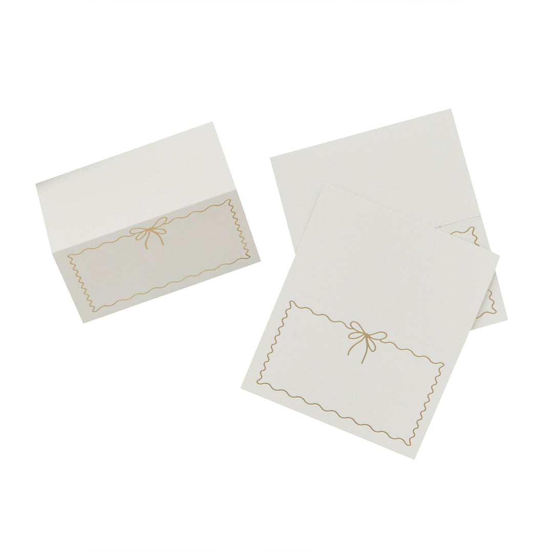 White & Gold Wavy Edge Bow Place Cards x 8 place cards White & Gold Wavy Edge Bow Place Cards x 8