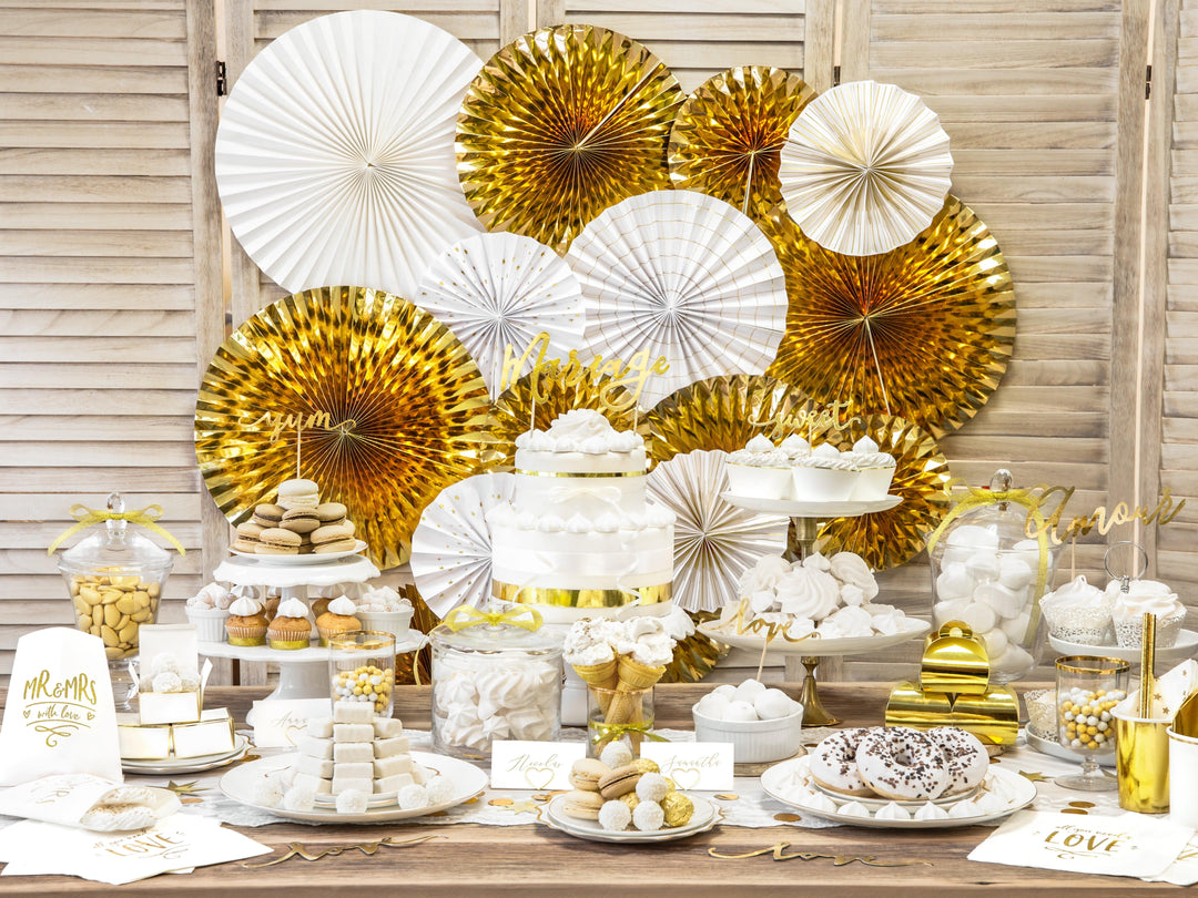 White & Gold Wedding Party Fan Decorations Party Supplies White & Gold Party Fans Decorations x 4