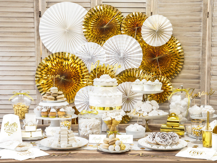 White & Gold Wedding Party Fan Decorations Party Supplies White & Gold Party Fans Decorations x 4