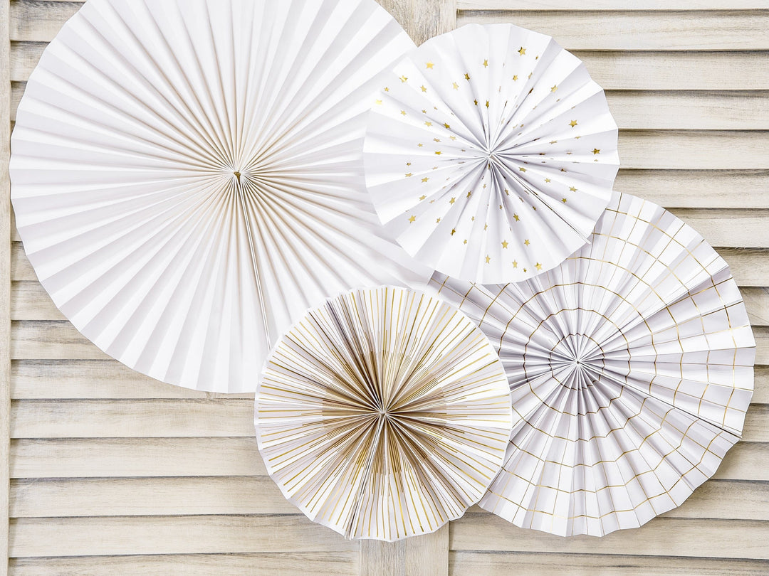 White & Gold Wedding Party Fan Decorations Party Supplies White & Gold Party Fans Decorations x 4