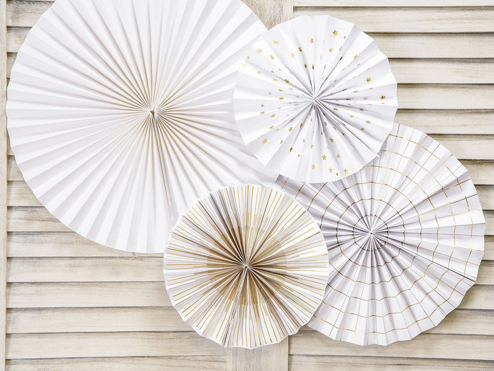 White & Gold Wedding Party Fan Decorations Party Supplies White & Gold Party Fans Decorations x 4