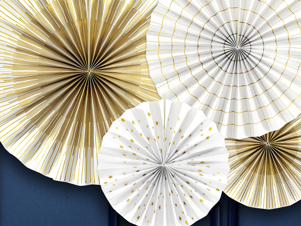 White & Gold Wedding Party Fan Decorations Party Supplies White & Gold Party Fans Decorations x 4