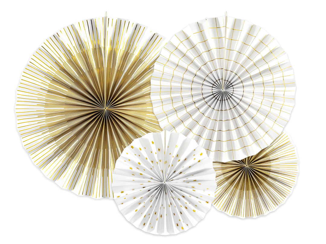 White & Gold Wedding Party Fan Decorations Party Supplies White & Gold Party Fans Decorations x 4