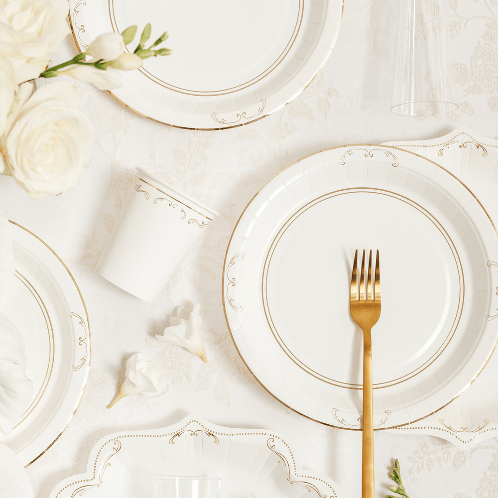 White Lace Style Large Paper Plates x 6 - Lace Tablescapes Disposable Plates White Lace Style Large Paper Plates x 6