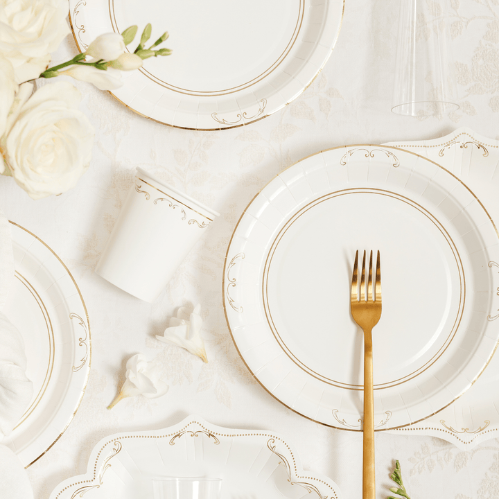 White Lace Style Large Paper Plates x 6 - Lace Tablescapes Disposable Plates White Lace Style Large Paper Plates x 6