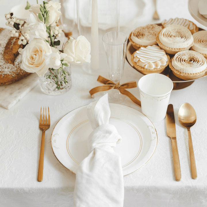 White Lace Style Paper Cups x 6 - Lace Tablescapes Disposable Cups White Lace Style Paper Cups x 6