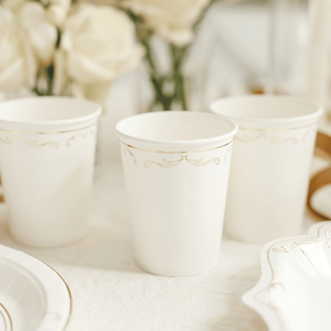 White Lace Style Paper Cups x 6 - Lace Tablescapes Disposable Cups White Lace Style Paper Cups x 6