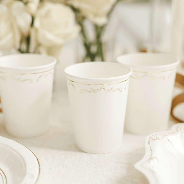 White Lace Style Paper Cups x 6 - Lace Tablescapes Disposable Cups White Lace Style Paper Cups x 6