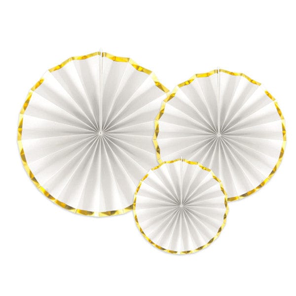 White & Metallic Gold Party Fans x 3 Party Supplies White & Metallic Gold Party Fans x 3