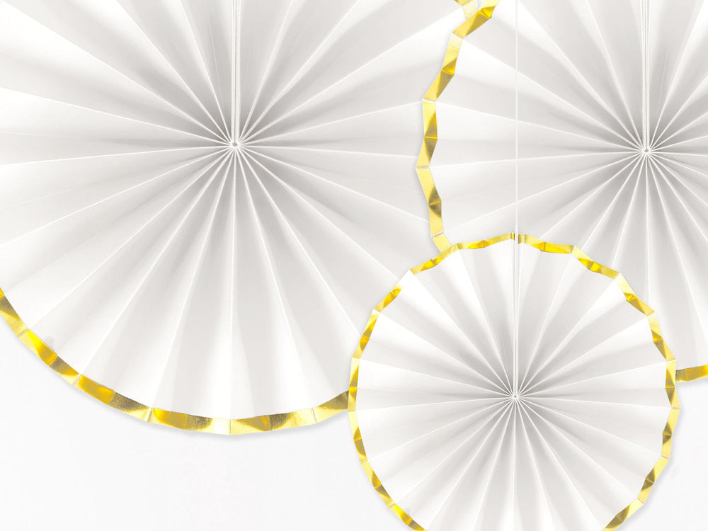 White & Metallic Gold Party Fans x 3 Party Supplies White & Metallic Gold Party Fans x 3