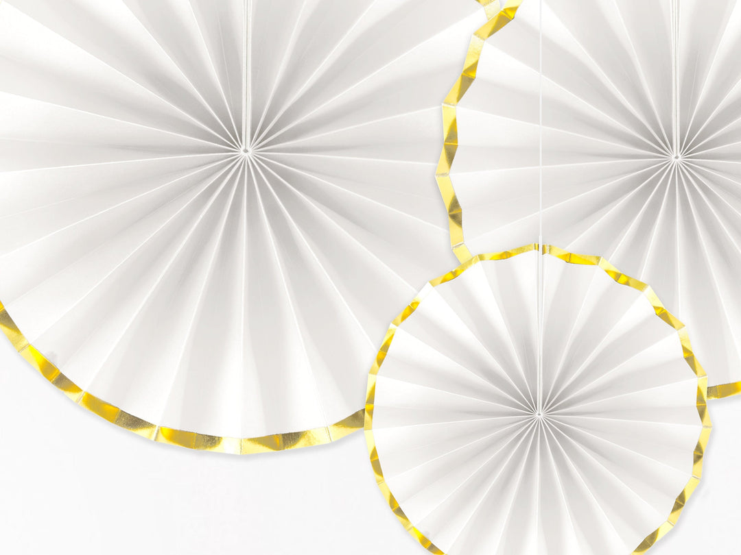 White & Metallic Gold Party Fans x 3 Party Supplies White & Metallic Gold Party Fans x 3