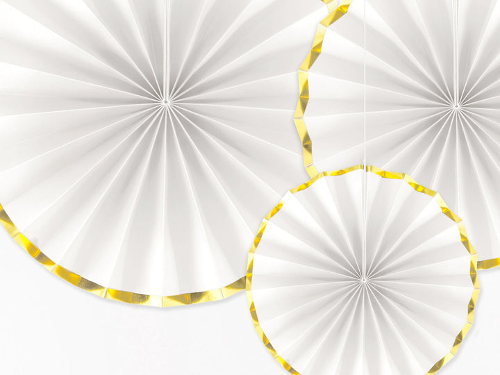 White & Metallic Gold Party Fans x 3 Party Supplies White & Metallic Gold Party Fans x 3