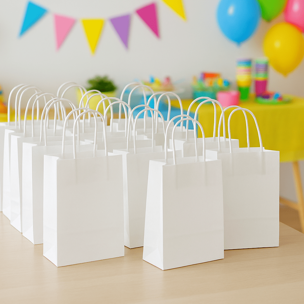 White Paper Party Bags x 24 - Birthday Party Supplies Party Bags White Paper Party Bags x 24
