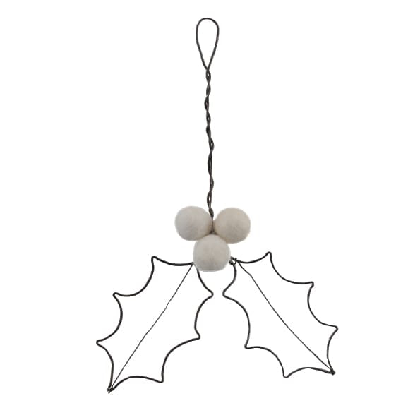 White Rusty Wire Holly Leaf Christmas Decoration | East of India Christmas Decoration East of India Rusty Wire Holly Leaf Christmas Decoration - White