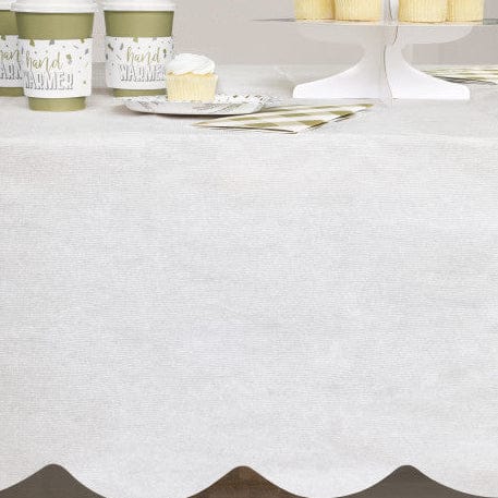 White Scalloped Paper Party Tablecover - White Party Supplies table cover White Scalloped Paper Party Tablecover