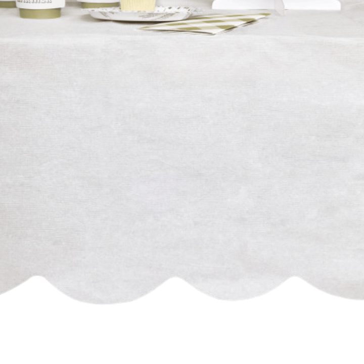 White Scalloped Paper Party Tablecover - White Party Supplies table cover White Scalloped Paper Party Tablecover