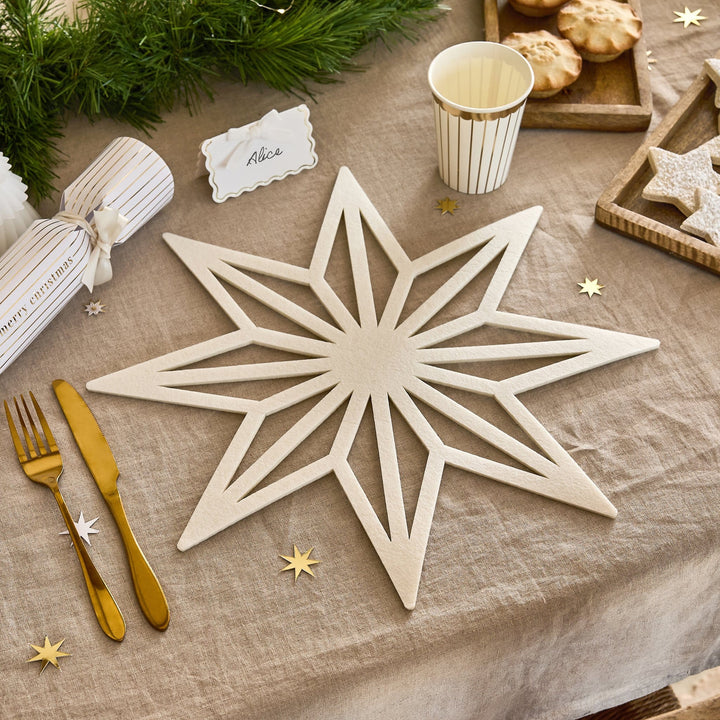 White Star Felt Placemats x 4 | Hootyballoo Christmas Tableware Tableware White Star Felt Placemats x 4