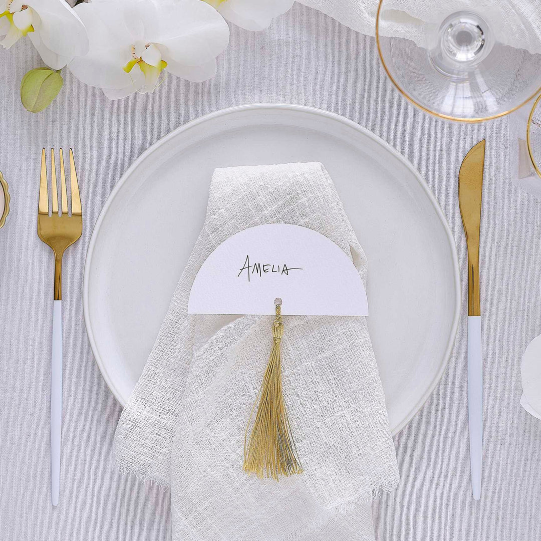 White Wedding Place Cards with Gold Tassels (Pack of 6) - Wedding Supplies UK place cards White Wedding Place Cards with Gold Tassels (Pack of 6)