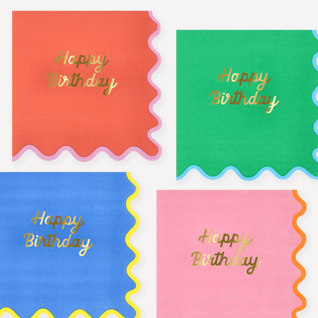 Wiggle Edge Happy Birthday Large Party Napkins x 16 | Meri Meri party napkins Wiggle Edge Happy Birthday Large Party Napkins x 16